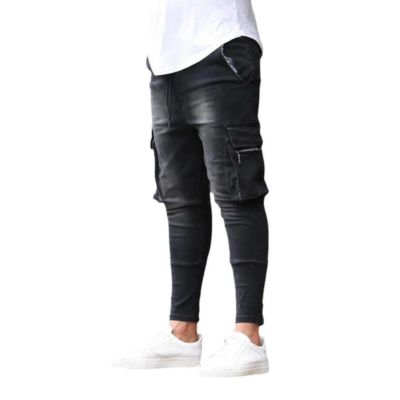 Men's Elastic Denim Cargo Pants ? | Multi-Pocket Slim Fit Casual Joggers | Mid-Waist Daily Wear