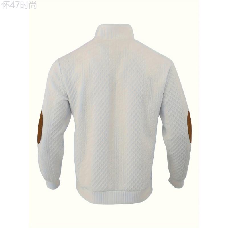 Men's Casual Henley Pullover Sweaters with Stand Collar, Long Sleeve Knitted Fabric, Polyester & Rayon Blend, Slight Stretch, Button Detail, Solid Color, Perfect for Fall Winter Outings - Regular Fit Knitwear Menswear Tops Knife Longsleeves Khaki Polo