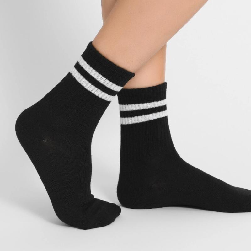 6pairs set Men's Striped Design Mid-calf Socks In Black And White