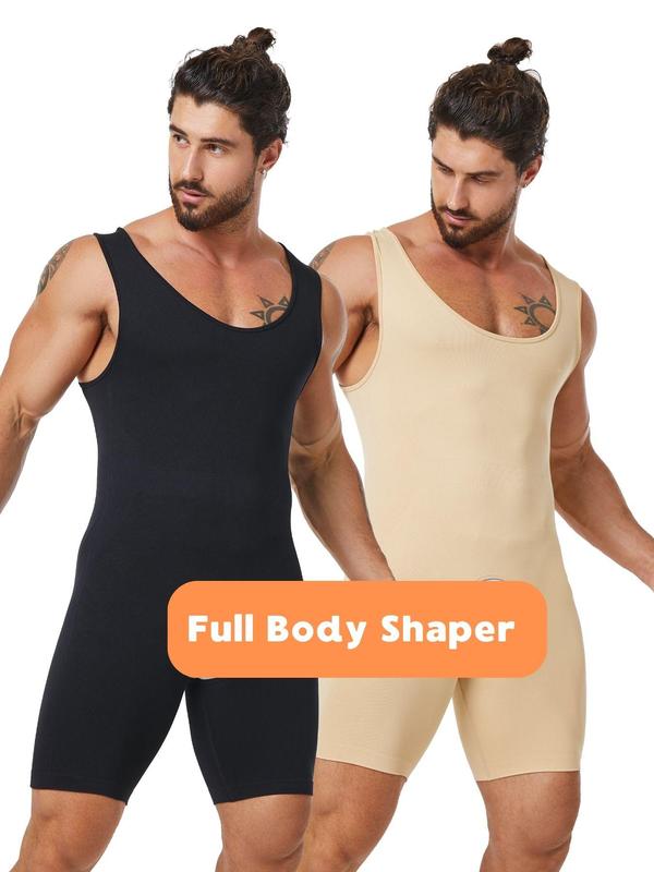 Men's Solid Open Crotch Shapewear Bodysuit, High Stretch Shaper, Tummy Control Butt Lifter, Men's Shapewear for All Seasons