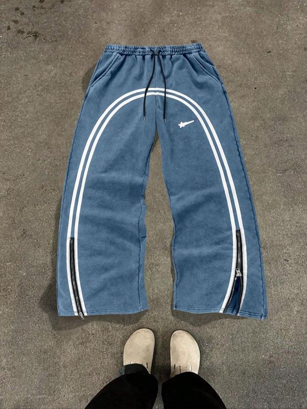 Men's Regular Fit Striped Print Drawstring Waist Sweatpants, Casual Pocket  Pants for Fall & Winter, Men's Trousers for Daily Wear