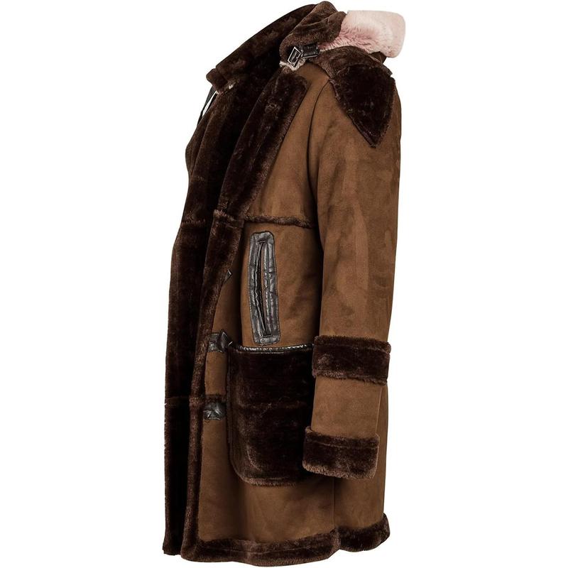 Runcati Men's Shearling Leather Coat Faux Suede Sherpa Lined Sheepskin Jacket with Hood