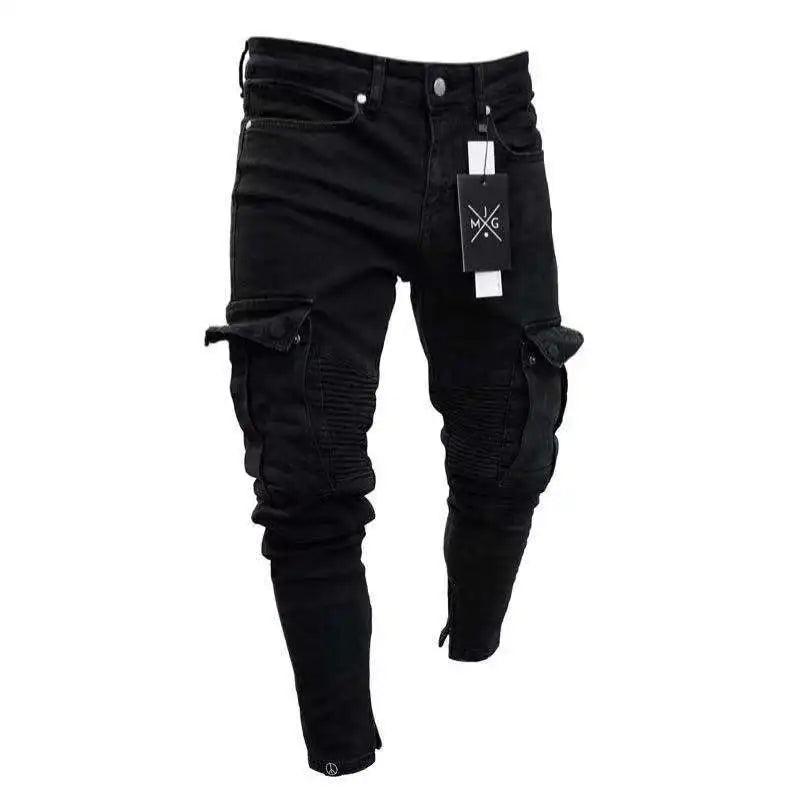 Men's Elastic Denim Cargo Pants ? | Multi-Pocket Slim Fit Casual Joggers | Mid-Waist Daily Wear