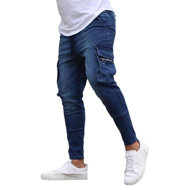 Men's Elastic Denim Cargo Pants ? | Multi-Pocket Slim Fit Casual Joggers | Mid-Waist Daily Wear