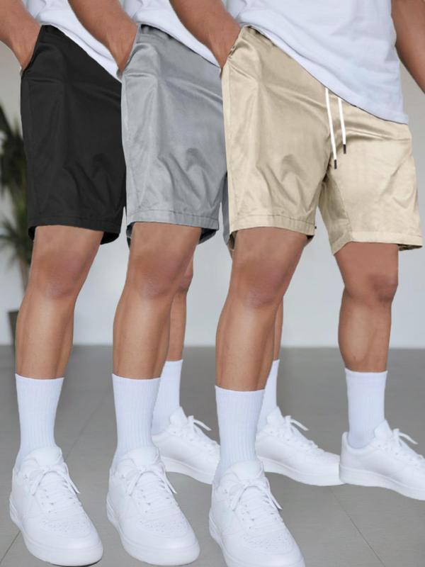 Men's Plain Drawstring Waist Shorts, Casual Pocket Track Shorts for Summer, Men's Street Wear Shorts, Fashion Men's Regular Fit Bottoms for Daily Streetwear Back To School, Shorts for Men