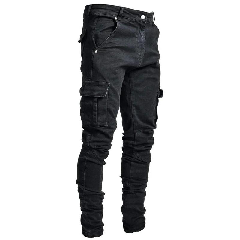 Men's Elastic Denim Cargo Pants ? | Multi-Pocket Slim Fit Casual Joggers | Mid-Waist Daily Wear