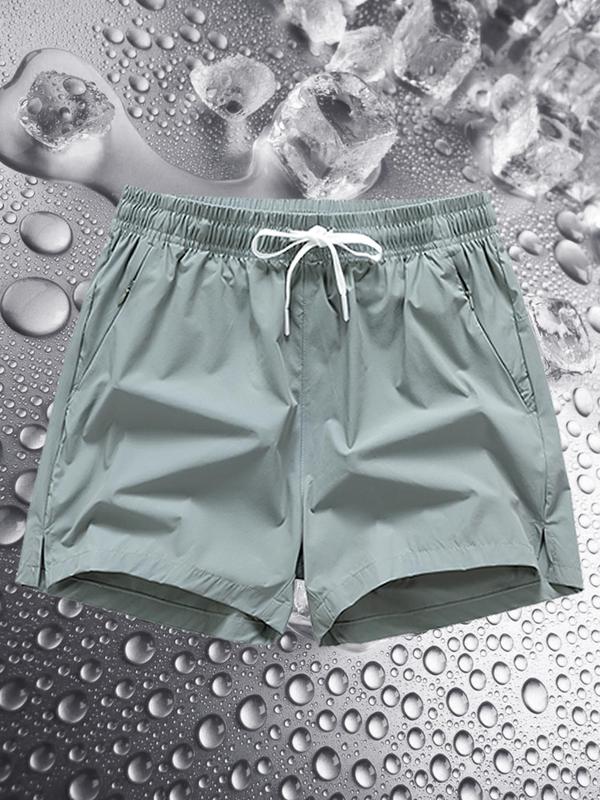 Men's Letter Print Zipper Pocket Split Hem Shorts, Regular Fit Casual Comfy Breathable Drawstring Waist Shorts for Daily Outdoor Wear, Men's Bottoms for All Seasons