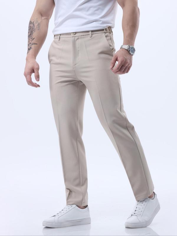 Men's Solid Pocket Button Fly Suit Pants, Regular Fit Casual Comfy Trousers for Work Office Business Daily Wear, Menswear for All Seasons