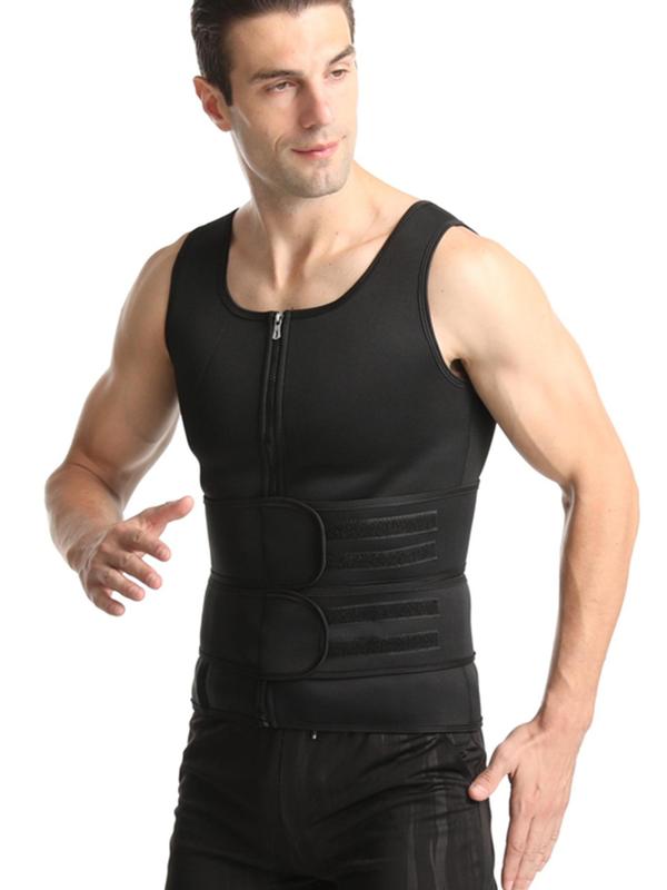 Men's Solid Zip Up Shapewear Vest, Breathable Comfortable Shaper for Daily Wear, Tummy Control Corset for Men