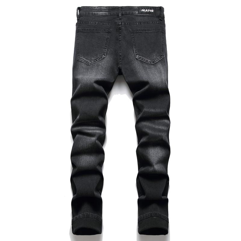 Men's Ripped Jeans Slim Fit Straight Leg Fashion Biker Denim Pants