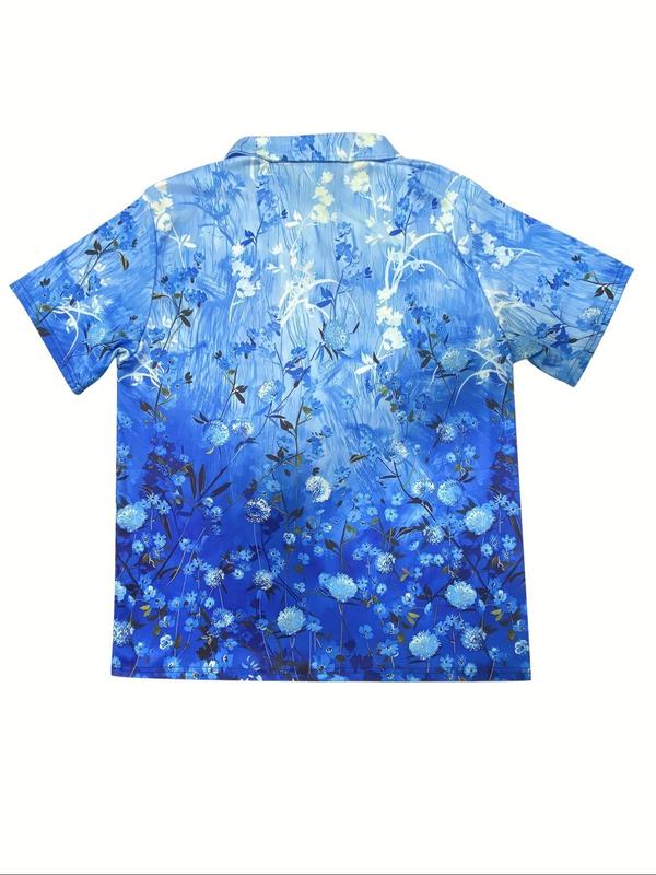 Men's Regular Fit Floral Print Button Front Polo Shirt, Casual Short Sleeve Top for Summer,Men's Clothes for Beach Vacation