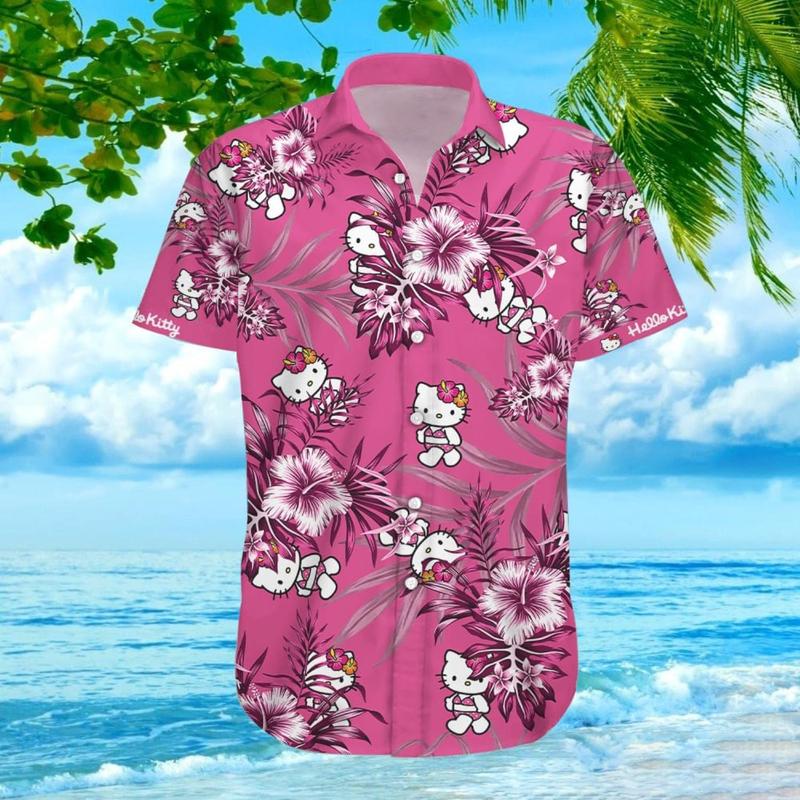 Hello Kitty Hawaiian Shirt For Men And Women , Menswear, Top, Underwear, Man, Shortsleeve, Tropical, Button Down, Unisex, Suits, Overall, Casual