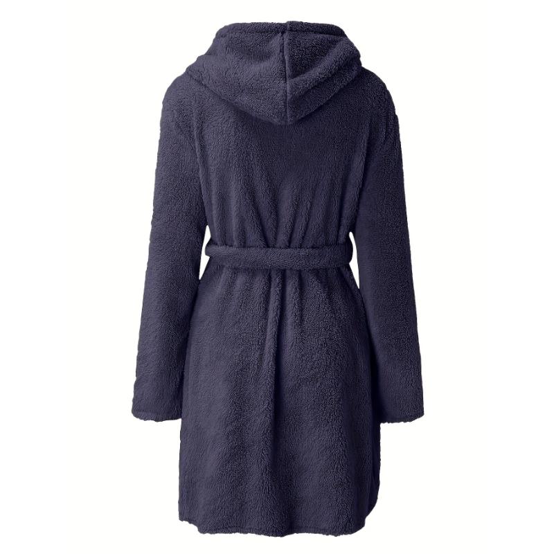 Men's Comfy Solid Fleece Robe Home Pajamas Wear With Pockets, One-piece Lace Up Kimono Night-robe Warm Sets After Bath