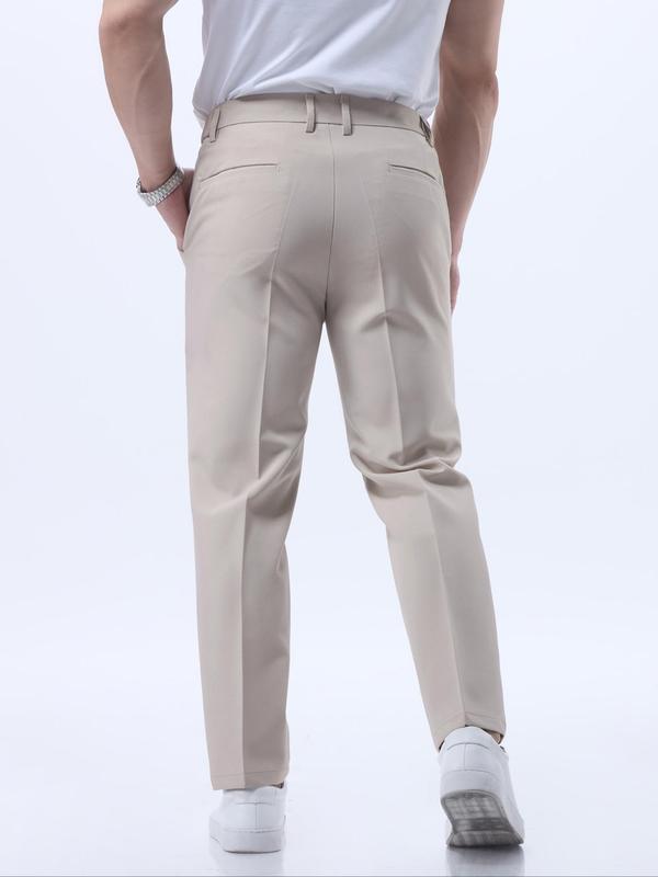 Men's Solid Pocket Button Fly Suit Pants, Regular Fit Casual Comfy Trousers for Work Office Business Daily Wear, Menswear for All Seasons