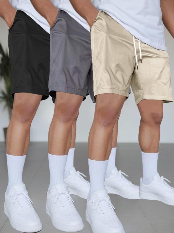 Men's Plain Drawstring Waist Shorts, Casual Pocket Track Shorts for Summer, Men's Street Wear Shorts, Fashion Men's Regular Fit Bottoms for Daily Streetwear Back To School, Shorts for Men