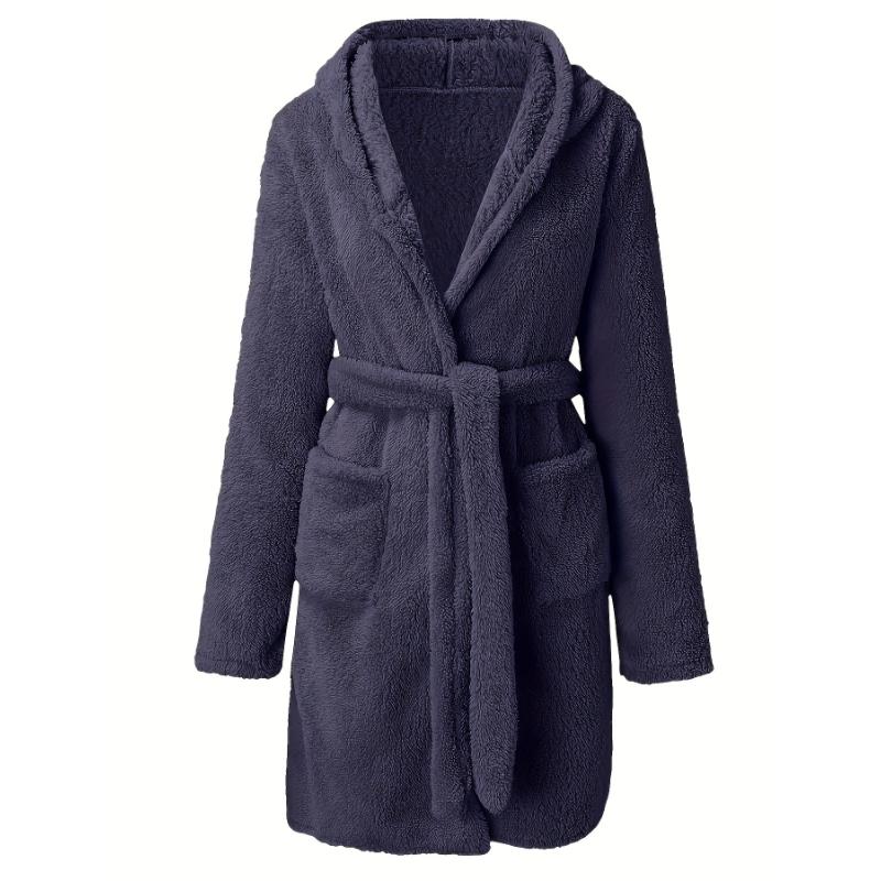 Men's Comfy Solid Fleece Robe Home Pajamas Wear With Pockets, One-piece Lace Up Kimono Night-robe Warm Sets After Bath