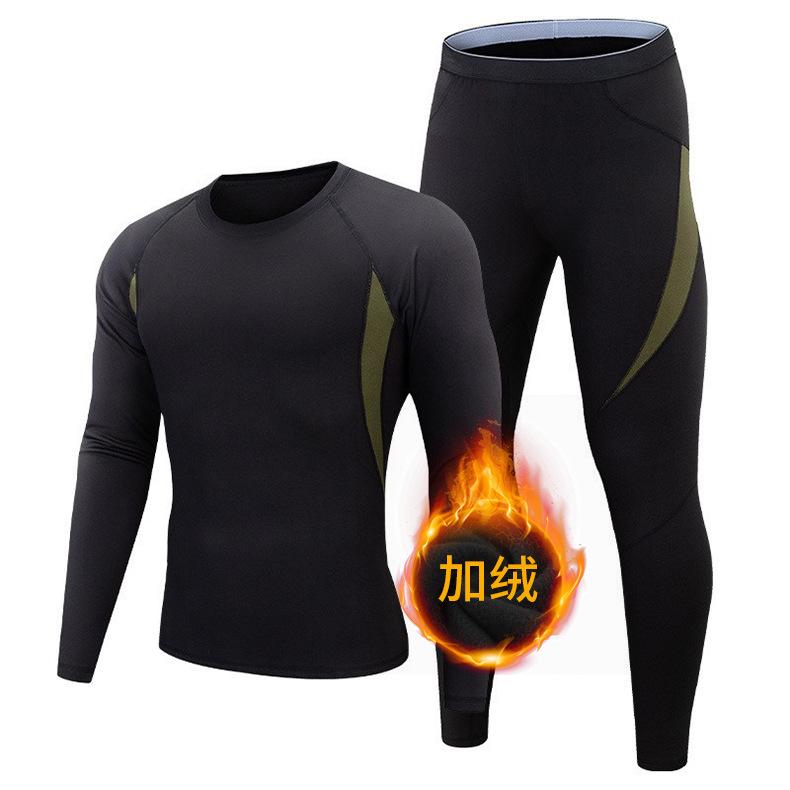 Men's Velvet Thermal Underwear Suit Quick-Drying Sweat Absorbent Wicking Functional Underwear Cycling Fitness Outdoor Sports Suit