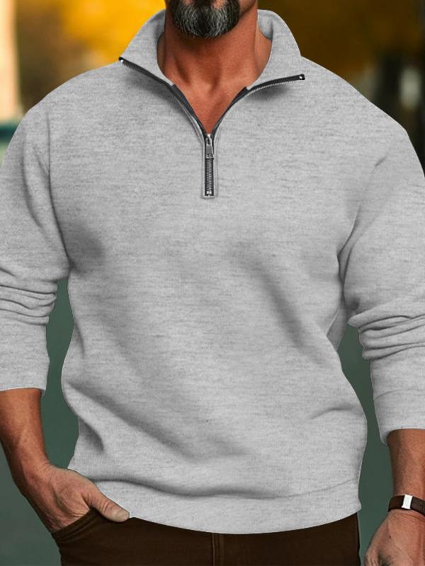 Men's Solid Half Zip Stand Collar Sweatshirt, Regular Fit Casual Long Sleeve Pullover for Fall & Winter, Men's Clothes for Daily Wear