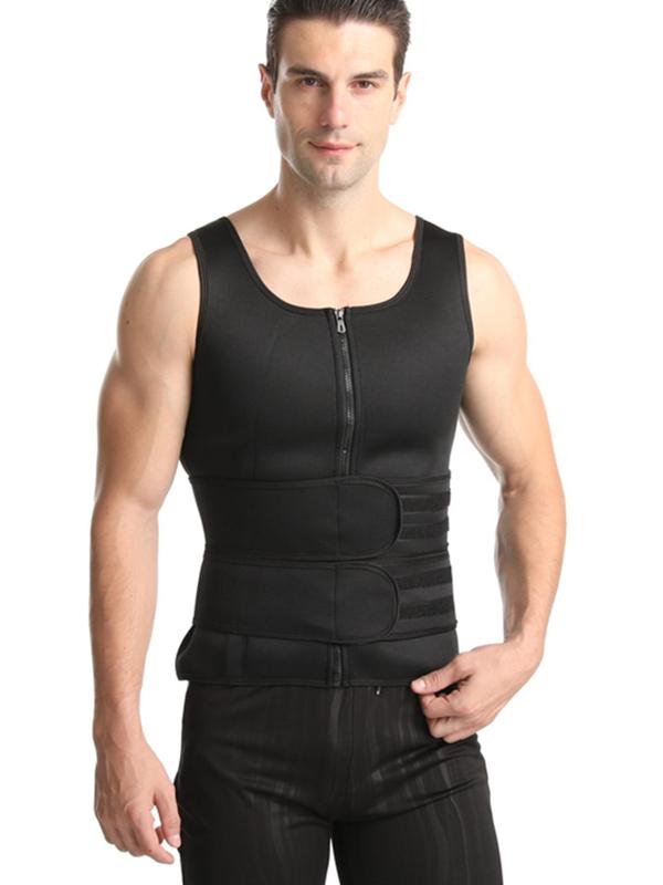 Men's Solid Zip Up Shapewear Vest, Breathable Comfortable Shaper for Daily Wear, Tummy Control Corset for Men