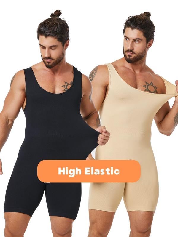 Men's Solid Open Crotch Shapewear Bodysuit, High Stretch Shaper, Tummy Control Butt Lifter, Men's Shapewear for All Seasons