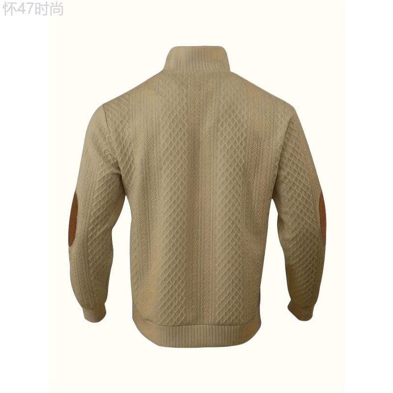 Men's Casual Henley Pullover Sweaters with Stand Collar, Long Sleeve Knitted Fabric, Polyester & Rayon Blend, Slight Stretch, Button Detail, Solid Color, Perfect for Fall Winter Outings - Regular Fit Knitwear Menswear Tops Knife Longsleeves Khaki Polo