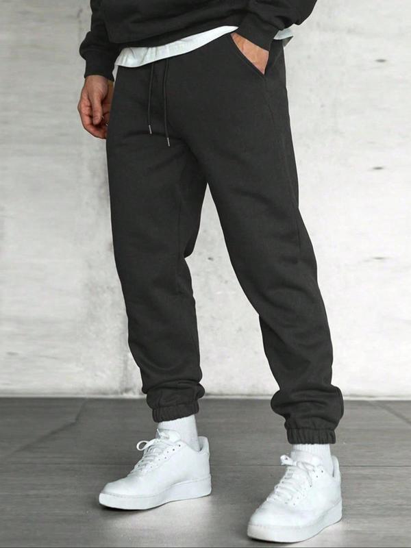 Men's Solid Drawstring Waist Sweatpants, Casual Comfy Pocket Jogger Pants for Fall & Winter, Men's Trousers for Daily Wear