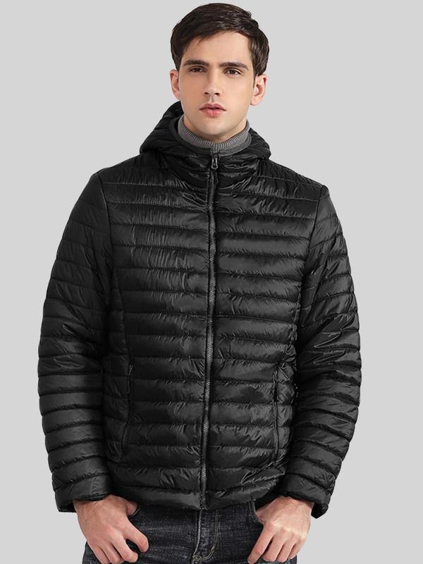 Men's Solid Zip Up Hooded Winter Coat, Regular Fit Casual Long Sleeve Thermal Outerwear for Fall & Winter, Men's Clothes for Daily Wear