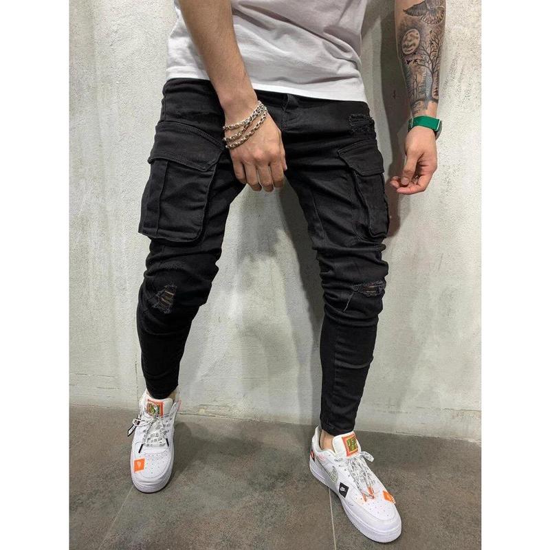 Men's Elastic Denim Cargo Pants ? | Multi-Pocket Slim Fit Casual Joggers | Mid-Waist Daily Wear