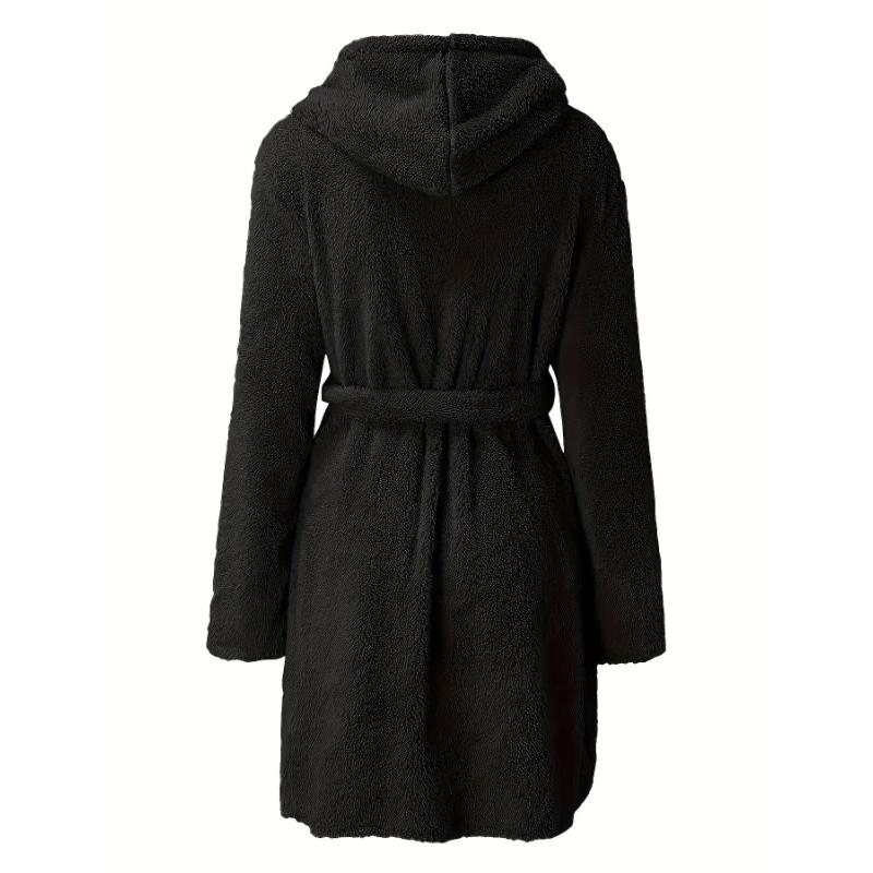 Men's Comfy Solid Fleece Robe Home Pajamas Wear With Pockets, One-piece Lace Up Kimono Night-robe Warm Sets After Bath