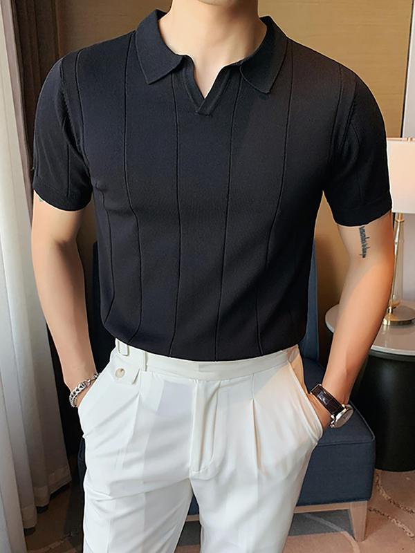 Men's Regular Fit Solid Short Sleeve Knit Top, Casual Collared Knitwear for Summer, Fashion Men's Knit Clothing for Daily Wear