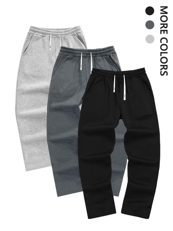 Men's Solid Drawstring Waist Sweatpants, Casual Comfy Pocket Pants for Fall & Winter, Men's Trousers for Daily Wear