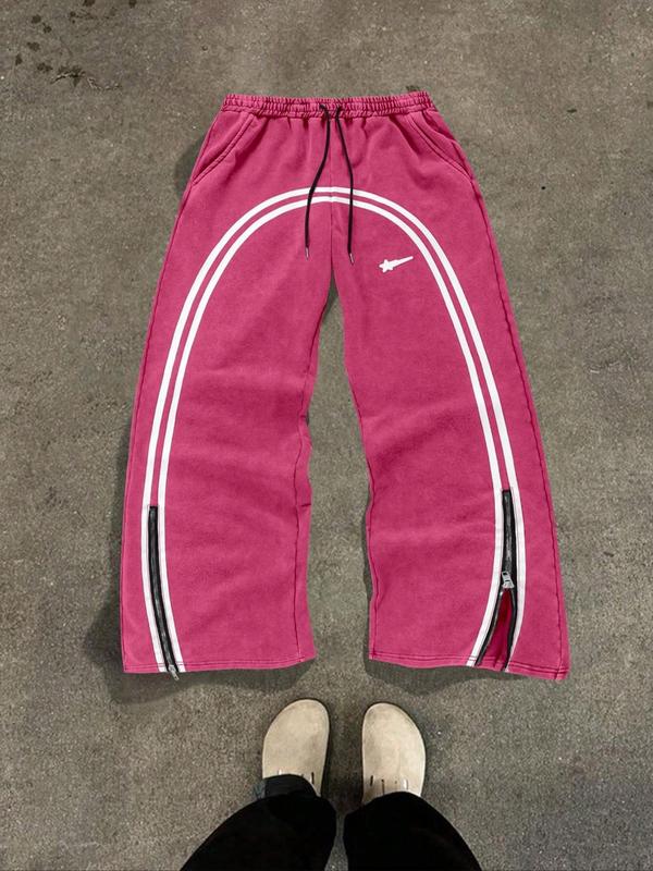 Men's Regular Fit Striped Print Drawstring Waist Sweatpants, Casual Pocket  Pants for Fall & Winter, Men's Trousers for Daily Wear