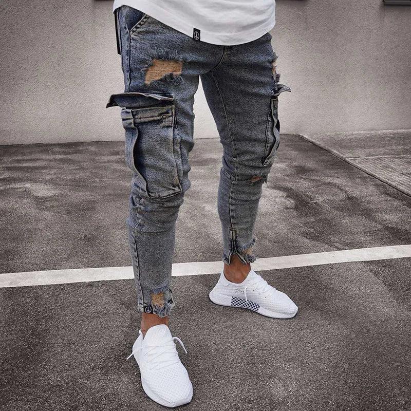 Men's Elastic Denim Cargo Pants ? | Multi-Pocket Slim Fit Casual Joggers | Mid-Waist Daily Wear