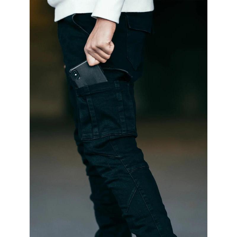 Men's Elastic Denim Cargo Pants ? | Multi-Pocket Slim Fit Casual Joggers | Mid-Waist Daily Wear