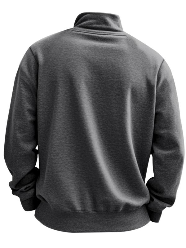 Men's Solid Half Zip Stand Collar Sweatshirt, Regular Fit Casual Long Sleeve Pullover for Fall & Winter, Men's Clothes for Daily Wear