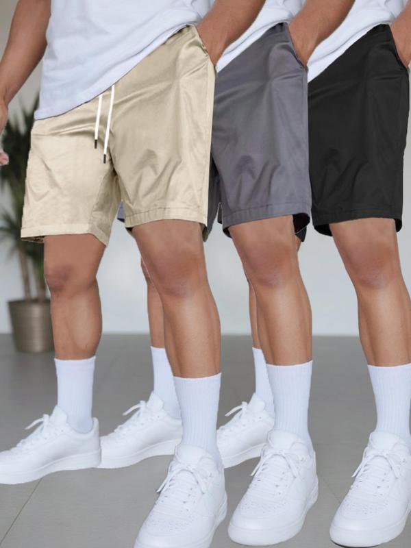 Men's Plain Drawstring Waist Shorts, Casual Pocket Track Shorts for Summer, Men's Street Wear Shorts, Fashion Men's Regular Fit Bottoms for Daily Streetwear Back To School, Shorts for Men