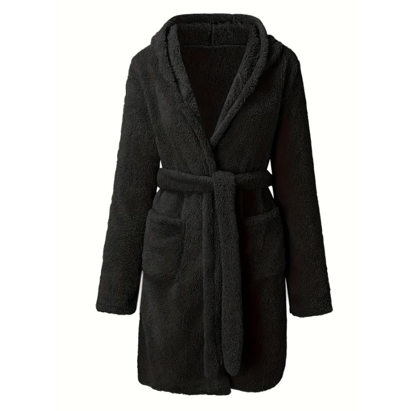 Men's Comfy Solid Fleece Robe Home Pajamas Wear With Pockets, One-piece Lace Up Kimono Night-robe Warm Sets After Bath