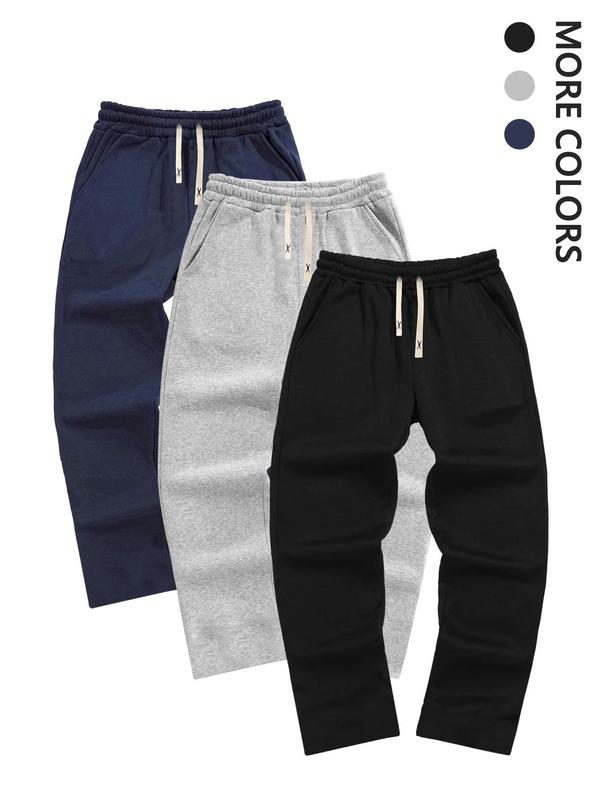 Men's Solid Drawstring Waist Sweatpants, Casual Comfy Pocket Pants for Fall & Winter, Men's Trousers for Daily Wear