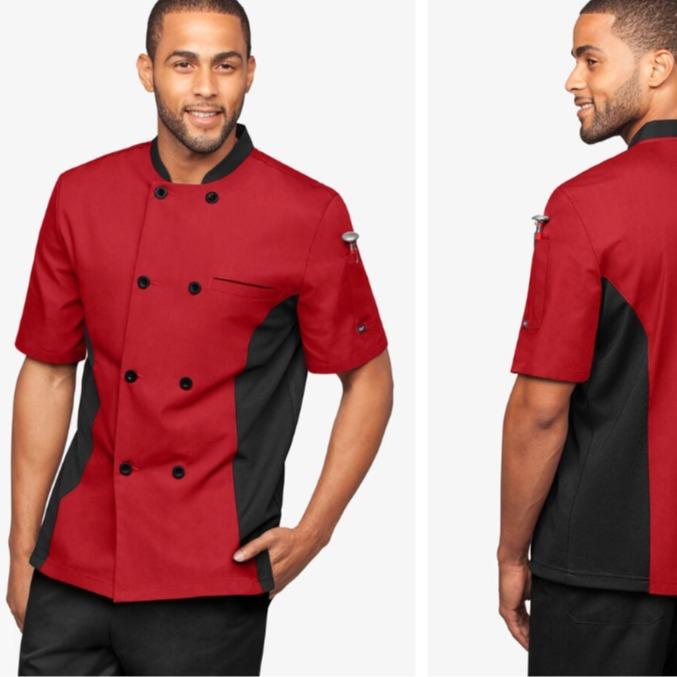 LIGHTWEIGHT Men's 2-Pocket Short Sleeve w  Mesh Side Panels Chef Coat