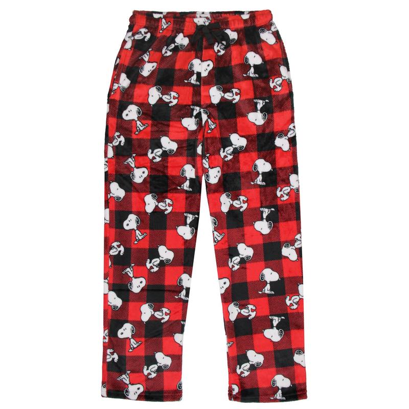 Peanuts Snoopy Men's AOP Character Buffalo Toss Soft Fleece Pajama Pant Lounge Sleep w Side Pockets and Drawstring Waist