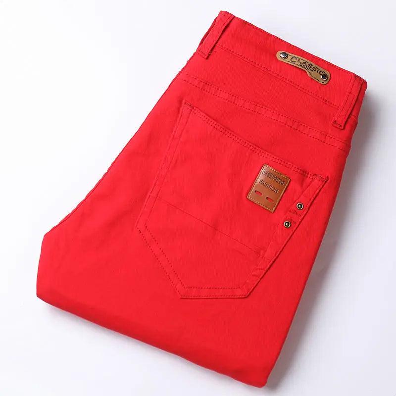 2023 New Autumn Men's Slim Jeans Classic Style Straight Elasticity Cotton Denim Pants Male Brand Wine Red Black White Trousers