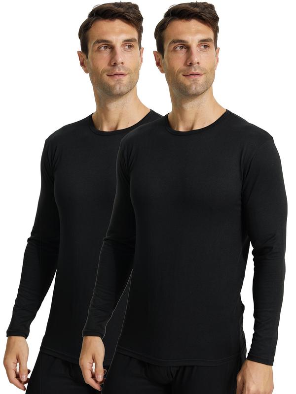 Men's Solid Long Sleeve Thermal Underwear Top, Casual Comfy Round Neck T-shirt for Fall & Winter, Men's Thermal Underwear for Daily Wear