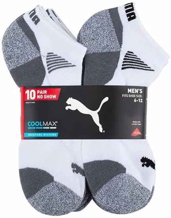 PUMA Men's No Show Socks - 10 Pairs (White Shoe Sz 6-12) Casual Sports