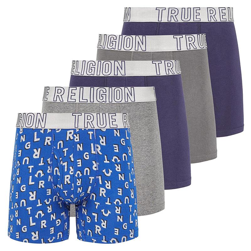 True Religion Cotton Stretch Mens Boxer Briefs, Mens Underwear Pack of 5