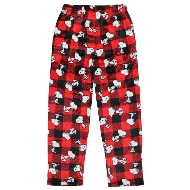 Peanuts Snoopy Men's AOP Character Buffalo Toss Soft Fleece Pajama Pant Lounge Sleep w Side Pockets and Drawstring Waist