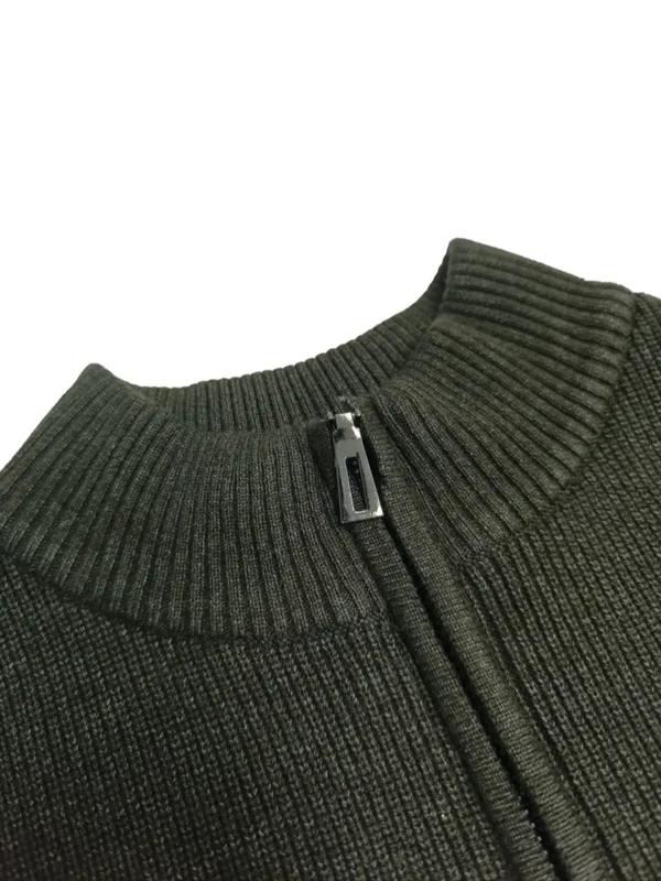 Men's Letter Patched Zip Up Cardigan, Regular Fit Casual Long Sleeve Stand Collar Knitwear for Spring & Fall, Fashion Men's Knit Clothing for Daily Wear