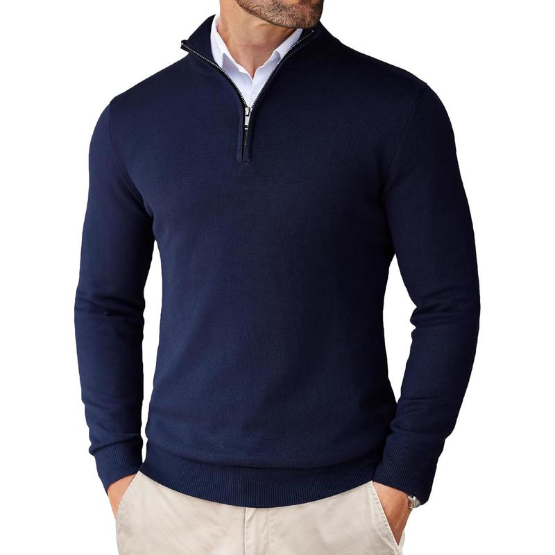 Men's Quarter Zip Up Sweaters Slim Fit Lightweight Mock Neck Pullover Casual Polo Sweaters