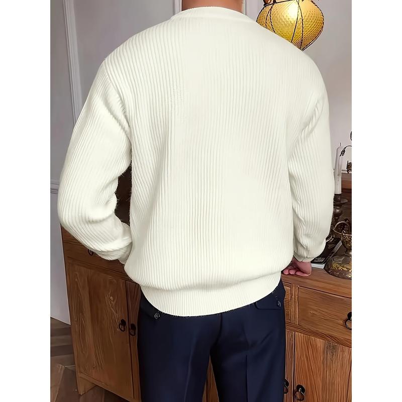 [Striped Knitted Sweater]Men's Round Neck Knitted Sweater, Warm, Autumn Winter