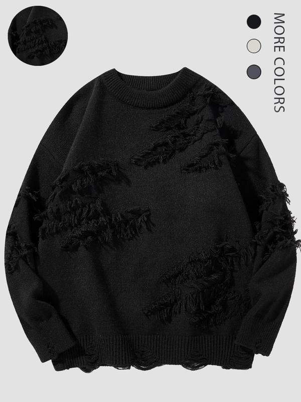 Men's Ripped Drop Shoulder Knit Sweater, Men's and Women's Lazy and Versatile Ins Style Casual Fashion Knitted Pullover for Fall & Winter, Fashion Men's Knitwear for Daily Wear