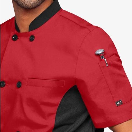 LIGHTWEIGHT Men's 2-Pocket Short Sleeve w  Mesh Side Panels Chef Coat